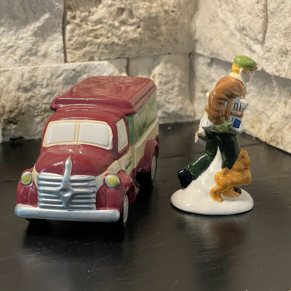 Dept 56 Village News Delivery Truck Retired Snow Village Series Set Of 2 Pcs - Picture 3 of 6